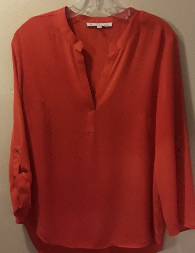 Rust silky blouse w/rolled sleeve option